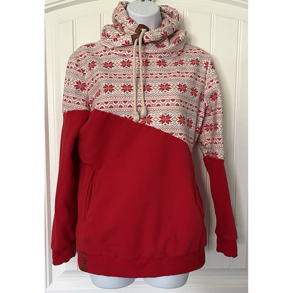 Ampersand Avenue Hoodie Womens Medium Red Fair Isle Sweatshirt Pullover Holiday